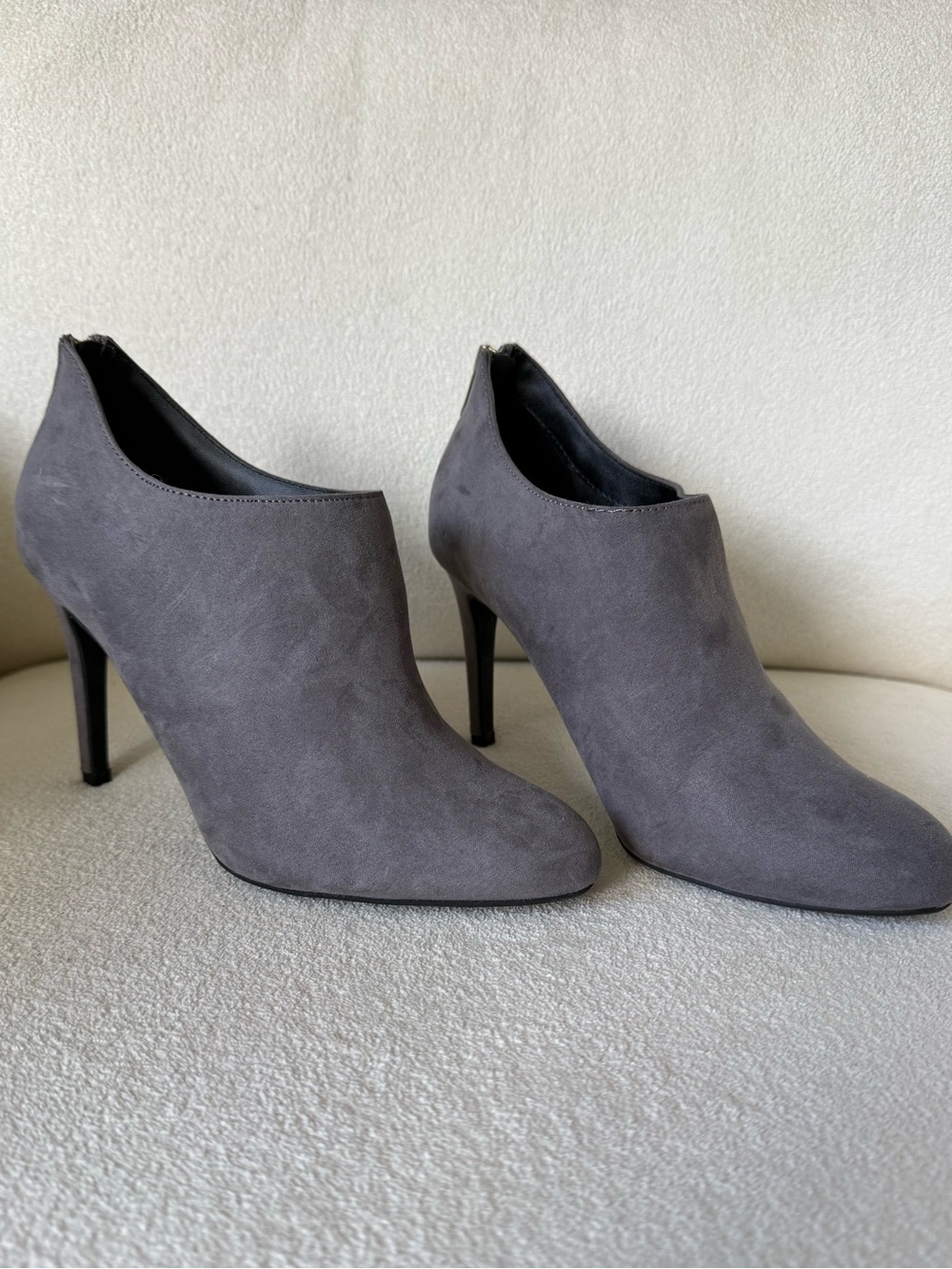 Kelly & Katie Gray Suede High-Heel Ankle Boots